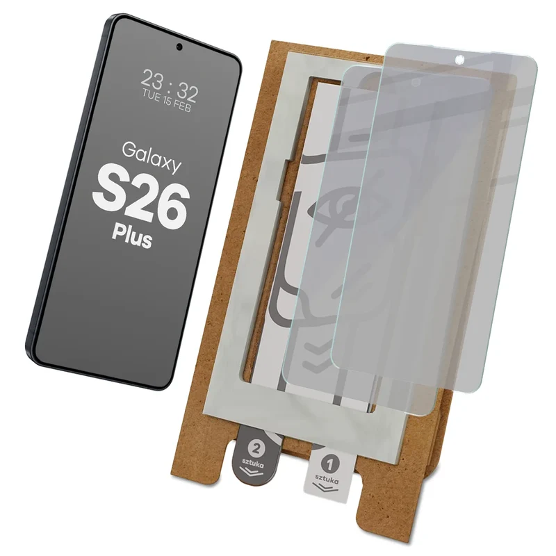 2x Hybridglas mit Sichtschutz mit dem umweltfreundlichen Applikator für Galaxy S26 Plus, Bizon Eplikator Hybrid Shadow