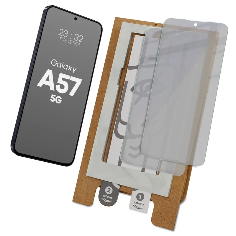 2x Hybridglas mit Sichtschutz mit dem umweltfreundlichen Applikator für Galaxy A57 5G, Bizon Eplikator Hybrid Shadow