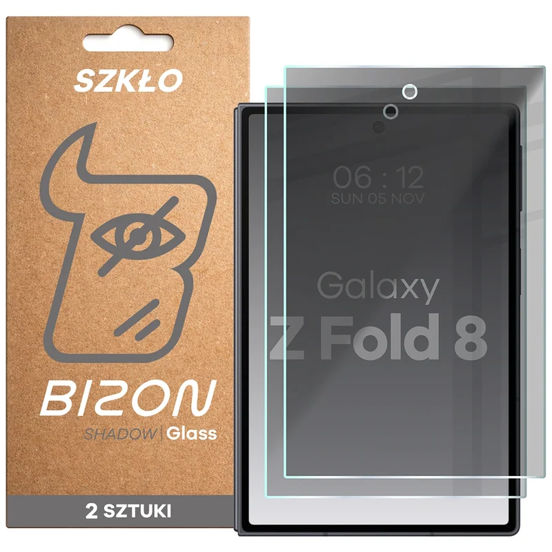 Gehärtetes Glas mit Privatschutzfilter für Galaxy Z Fold8, Bizon Glass Clear Shadow Duo, getönt, 2 Stück