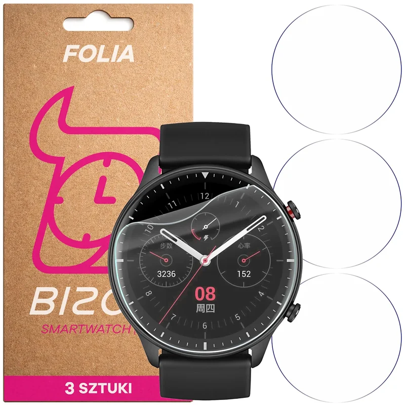 Schutzfolie für den Bildschirm für Amazfit GTR 2, Bizon Watch HydroFlex, 3 Stück