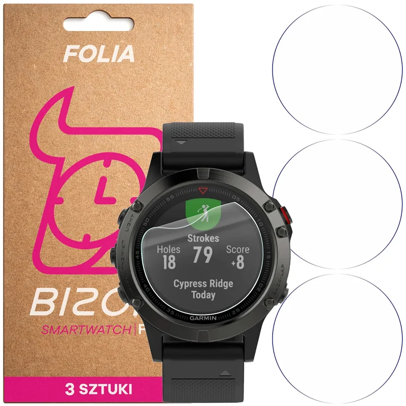 Schutzfolie für den Bildschirm für Garmin Fenix 5 Sapphire (47 mm), Bizon Watch HydroFlex, 3 Stück