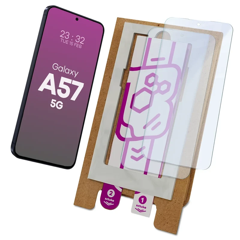 2x Hybridglas mit dem umweltfreundlichen Applikator für Galaxy A57 5G, Bizon Eplikator Hybrid Mule