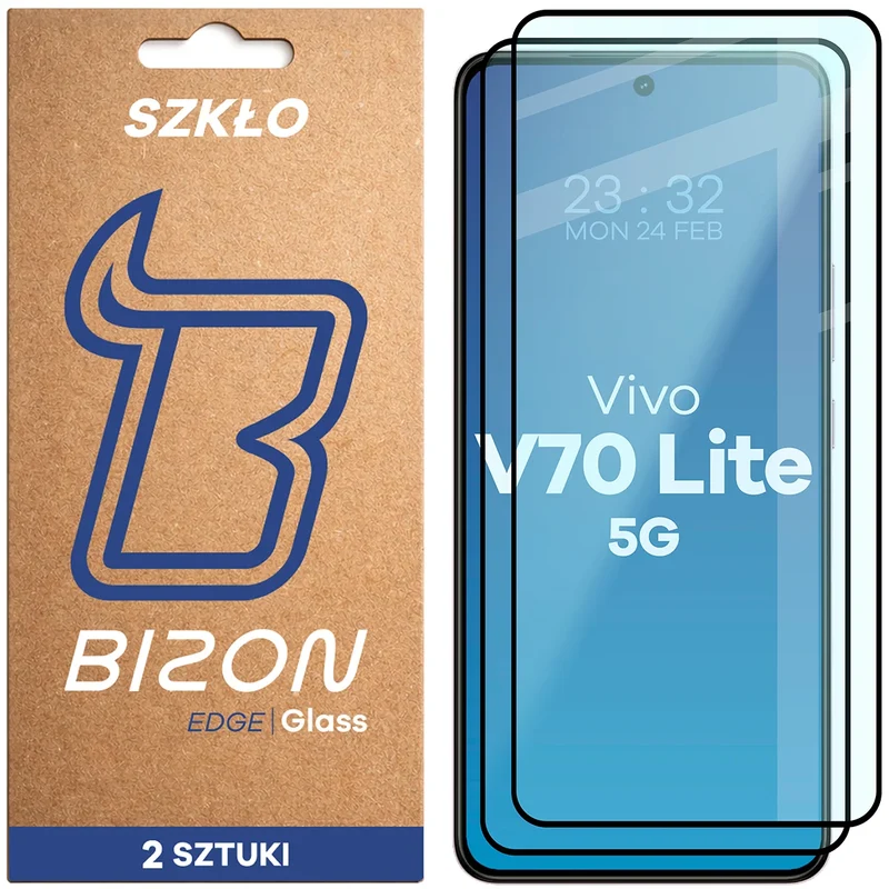 Gehärtetes Glas für Vivo V70 Lite 5G, Bizon Glass Edge Duo, Schwarzer Rahmen, 2 Stück
