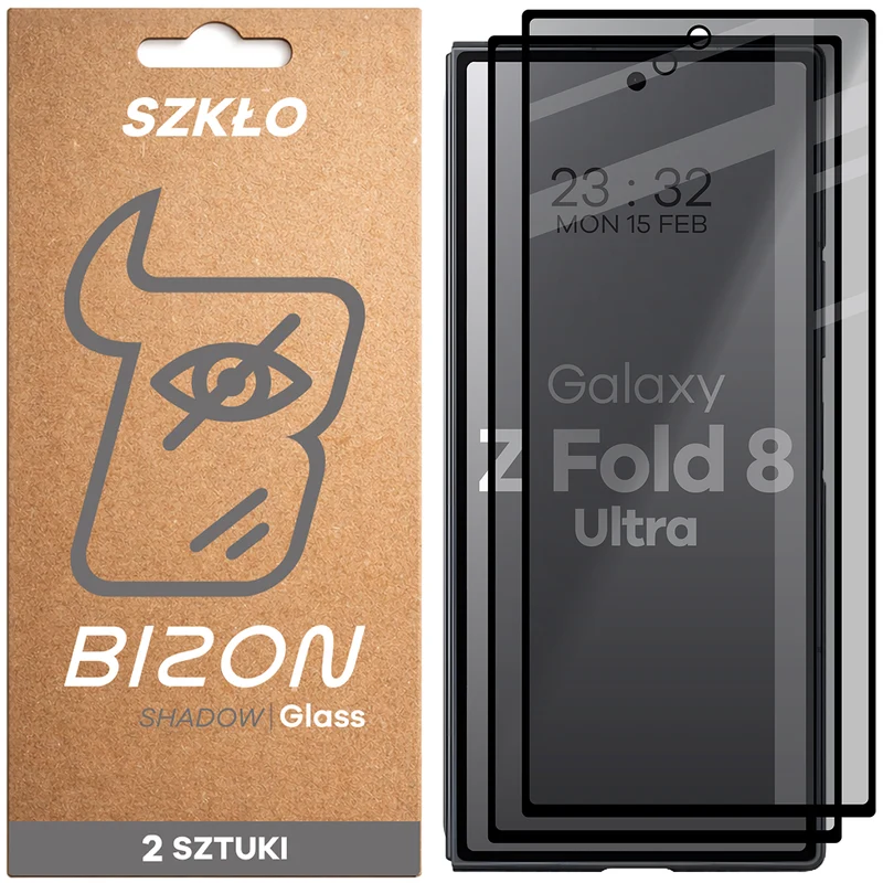 Gehärtetes Glas mit Privatschutzfilter für Galaxy Z Fold8 Ultra, Bizon Glass Edge Shadow Duo, getönt mit schwarzer Rahmen, 2 Stück