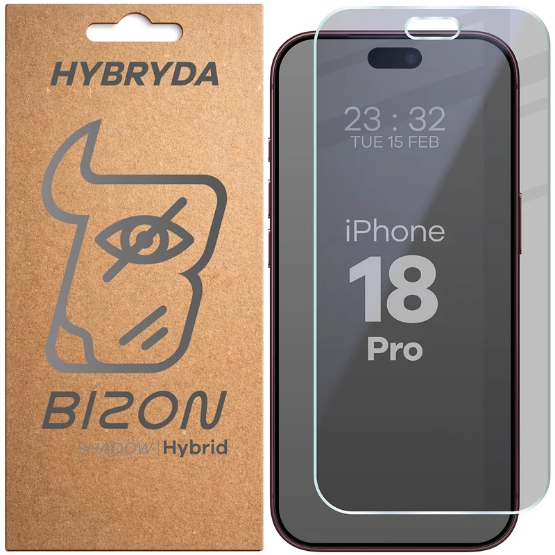 Hybridglas mit Privatschutzfilter für iPhone 18 Pro, Bizon Hybrid Shadow, Matt
