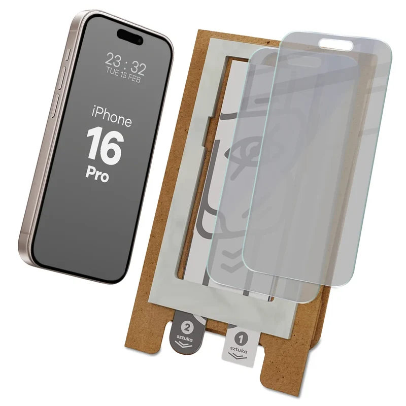 2x Hybridglas mit Sichtschutz mit dem umweltfreundlichen Applikator für iPhone 16 Pro, Bizon Eplikator Hybrid Shadow