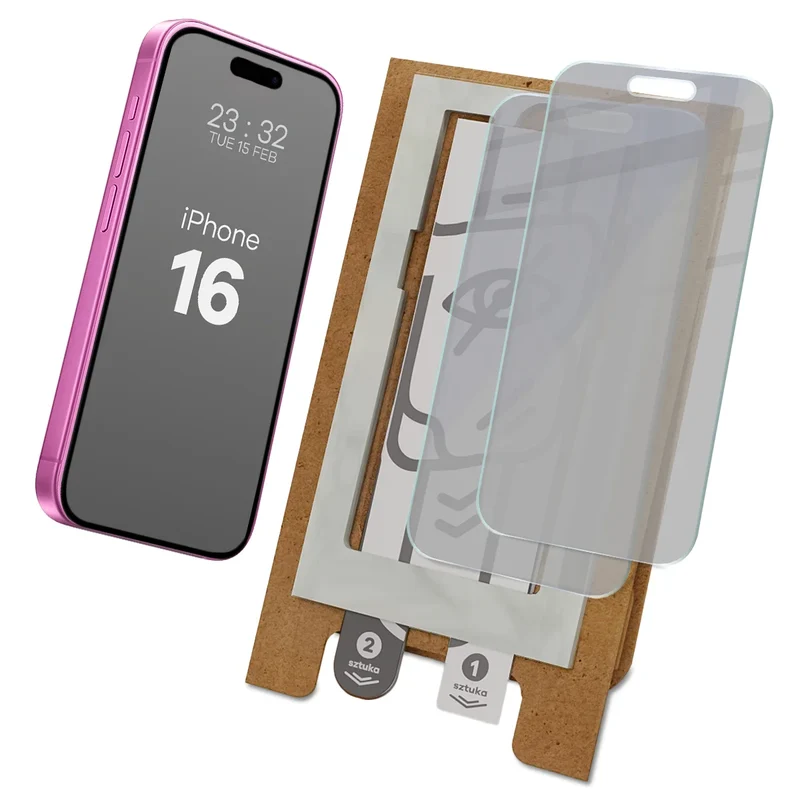 2x Hybridglas mit Sichtschutz mit dem umweltfreundlichen Applikator für iPhone 16, Bizon Eplikator Hybrid Shadow