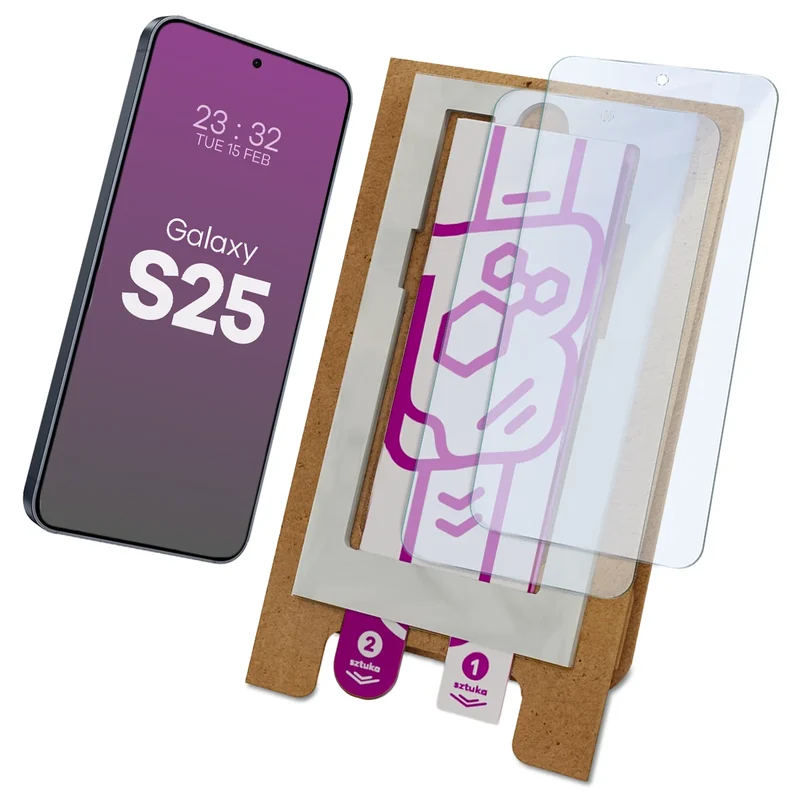 2x Hybridglas mit dem umweltfreundlichen Applikator für Galaxy S25, Bizon Eplikator Hybrid Mule
