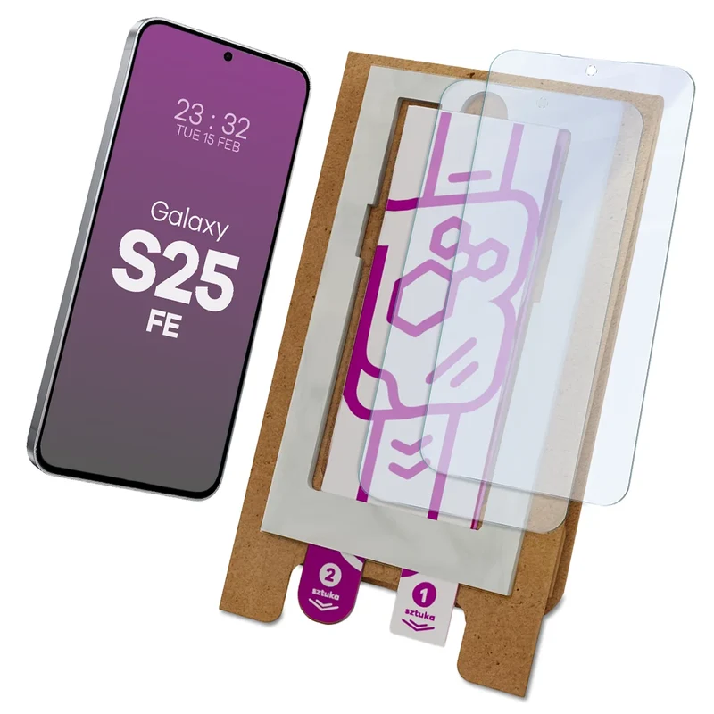 2x Hybridglas mit dem umweltfreundlichen Applikator für Galaxy S25 FE, Bizon Eplikator Hybrid Mule