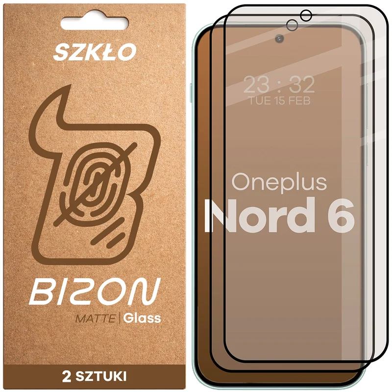 Mattes Hartglas für OnePlus Nord 6, Bizon Glass Matte Duo, Schwarzer Rahmen, 2 Stück