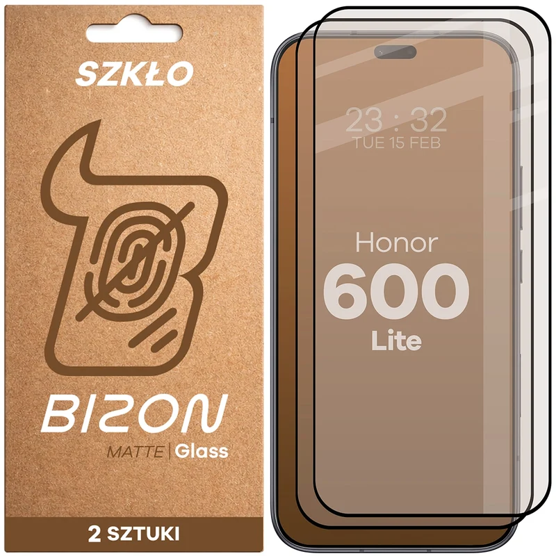 Mattes Hartglas für HONOR 600 Lite 5G, Bizon Glass Matte Duo, Schwarzer Rahmen, 2 Stück