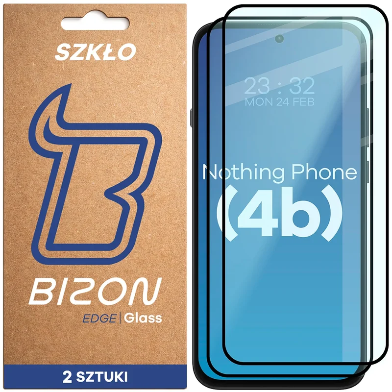 Gehärtetes Glas für Nothing Phone (4b), Bizon Glass Edge Duo, Schwarzer Rahmen, 2 Stück