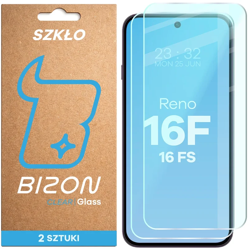 Gehärtetes Glas für Oppo Reno16 F / Reno16 FS, Bizon Glass Clear Duo, 2 Stück