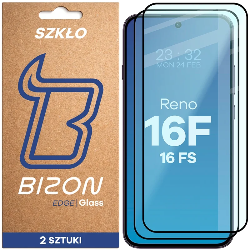Gehärtetes Glas für Oppo Reno16 F / Reno16 FS, Bizon Glass Edge Duo, Schwarzer Rahmen, 2 Stück