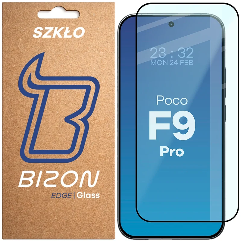 Gehärtetes Glas für Xiaomi POCO F9 Pro, Bizon Glass Edge, Schwarzer Rahmen