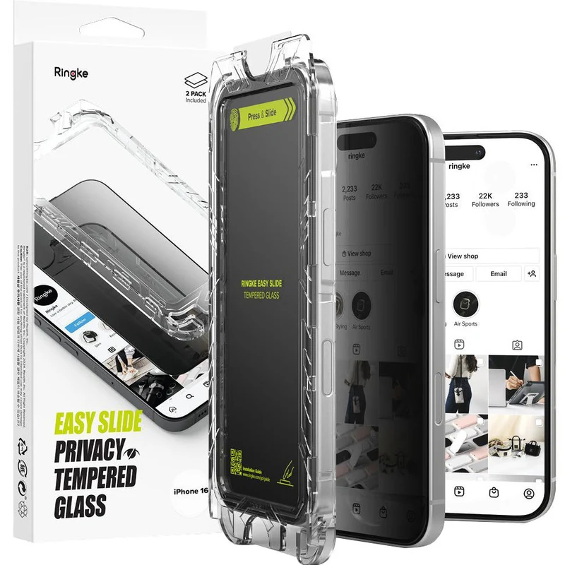 Sichtschutzglas mit Applikator für iPhone 16 / iPhone 15, Ringke Easy Slide, 2 Stück