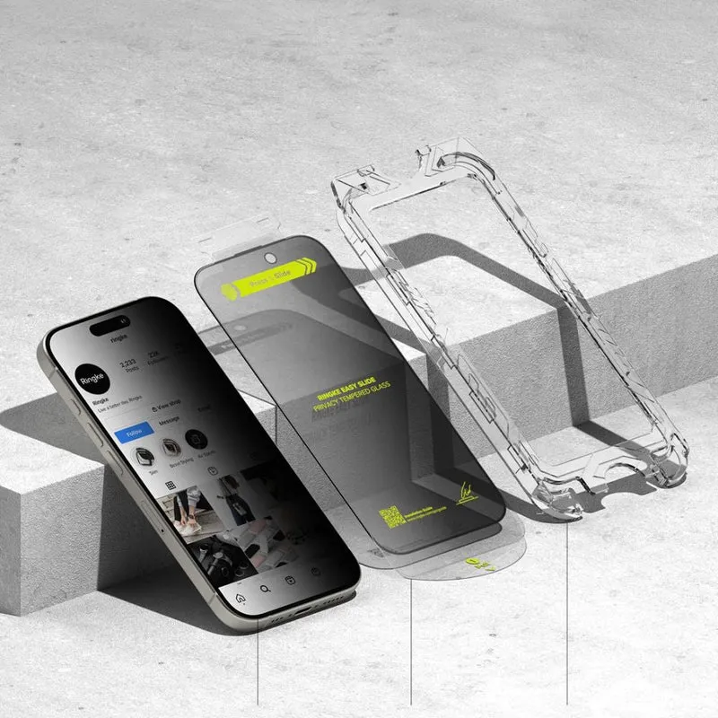 Sichtschutzglas mit Applikator für iPhone 16 / iPhone 15, Ringke Easy Slide, 2 Stück