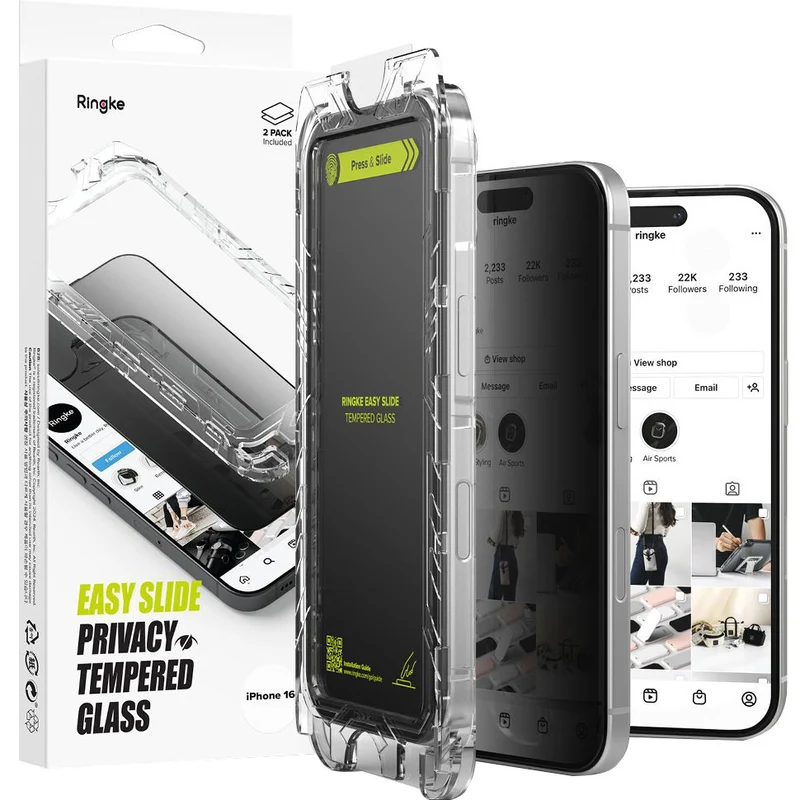 Sichtschutzglas mit Applikator für iPhone 16 / iPhone 15, Ringke Easy Slide, 2 Stück