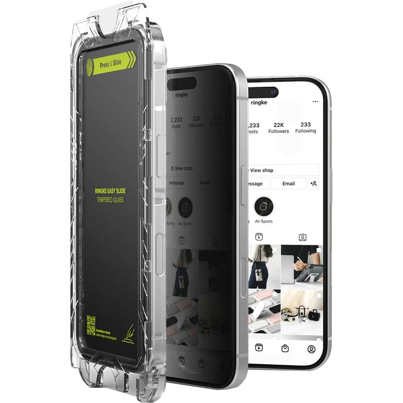 Sichtschutzglas mit Applikator für iPhone 16 / iPhone 15, Ringke Easy Slide, 2 Stück