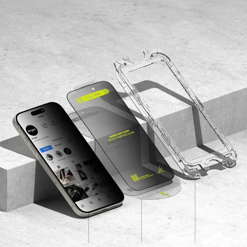Sichtschutzglas mit Applikator für iPhone 16 / iPhone 15, Ringke Easy Slide, 2 Stück