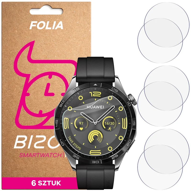 Schutzfolie für den Bildschirm für Huawei Watch GT 4 46 mm Active, Bizon Watch HydroFlex, 6 Stück