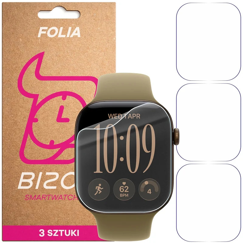 Schutzfolie für den Bildschirm für Apple Watch Series 12 42mm, Bizon Watch HydroFlex, 3 Stück