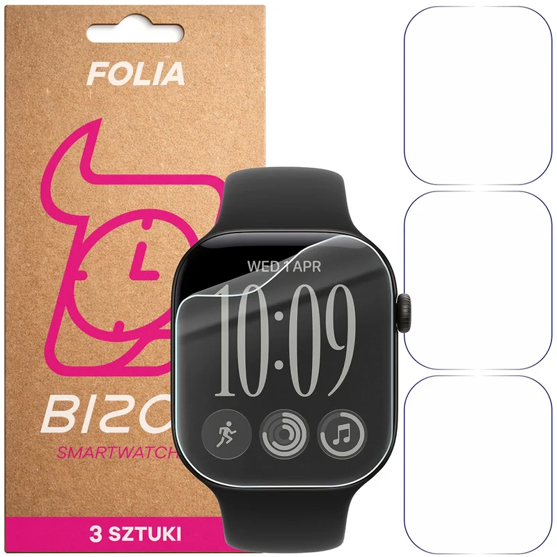 Schutzfolie für den Bildschirm für Apple Watch Series 12 46mm, Bizon Watch HydroFlex, 3 Stück