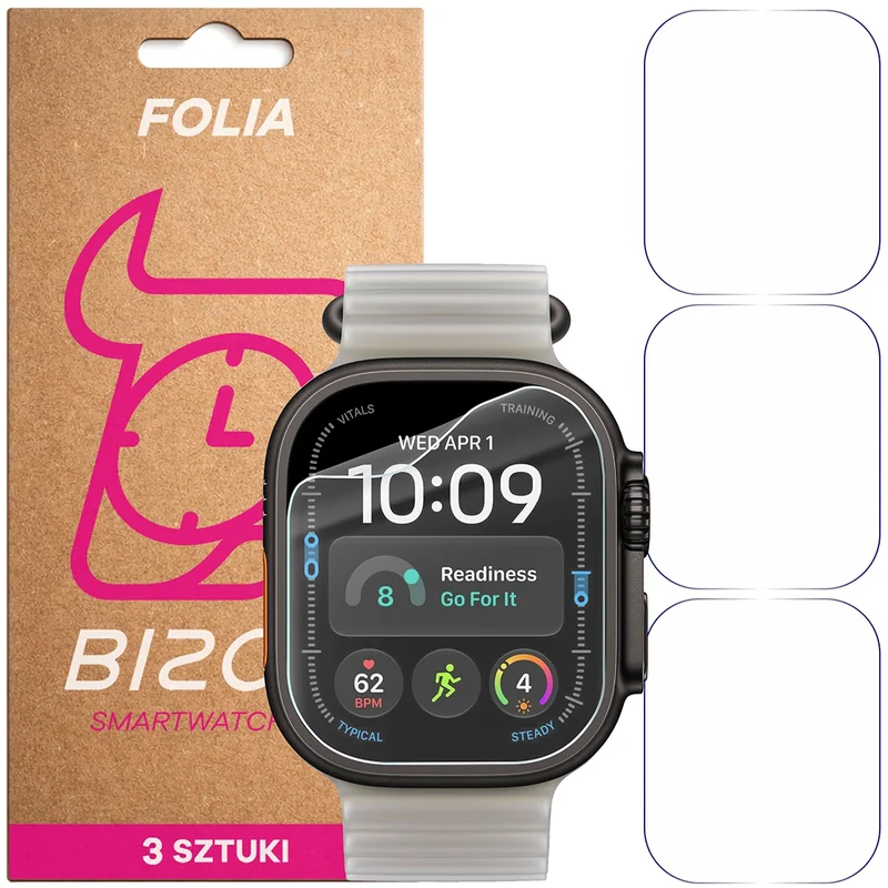 Schutzfolie für den Bildschirm für Apple Watch Ultra 4 49mm, Bizon Watch HydroFlex, 3 Stück
