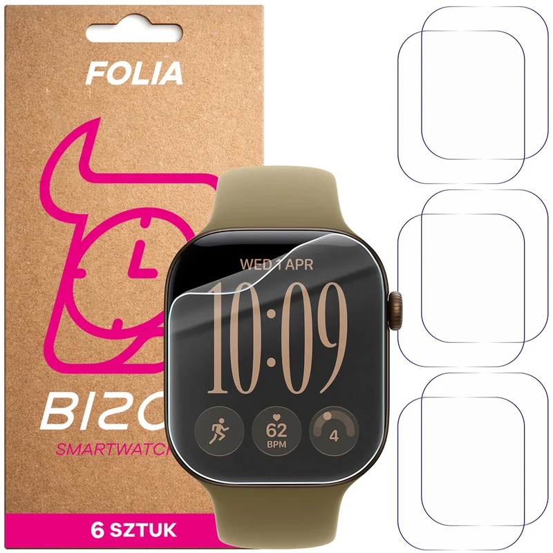 Schutzfolie für den Bildschirm für Apple Watch Series 12 42mm, Bizon Watch HydroFlex, 6 Stück