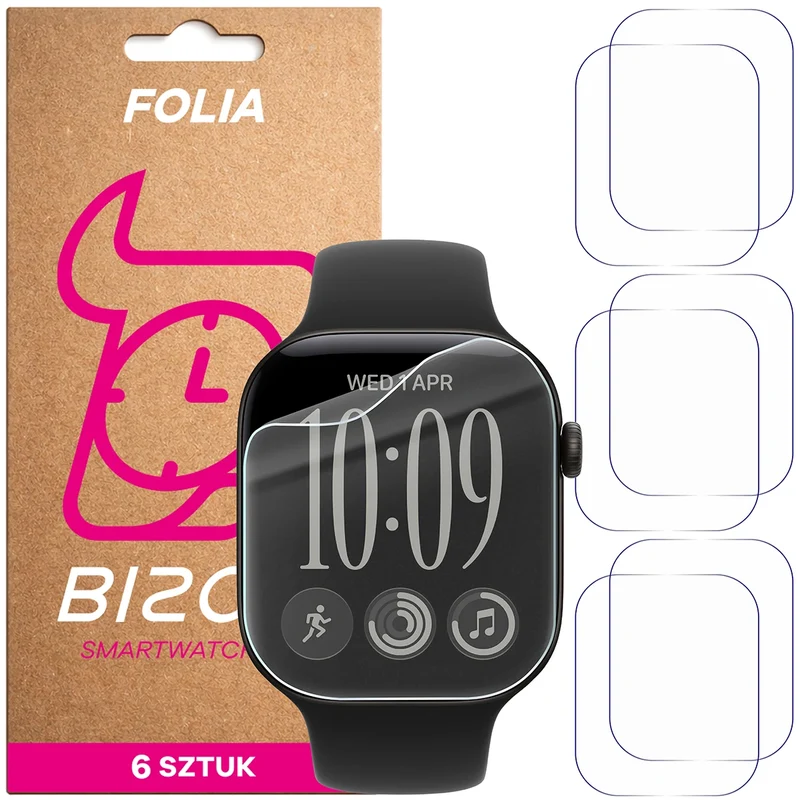 Schutzfolie für den Bildschirm für Apple Watch Series 12 46mm, Bizon Watch HydroFlex, 6 Stück