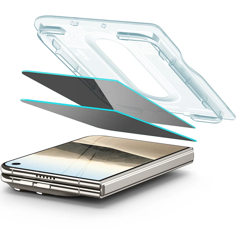 Glas + Applikator für iPhone Duo, Spigen Glas.tR EZ Fit Pro (AC) Privacy 2-Pack