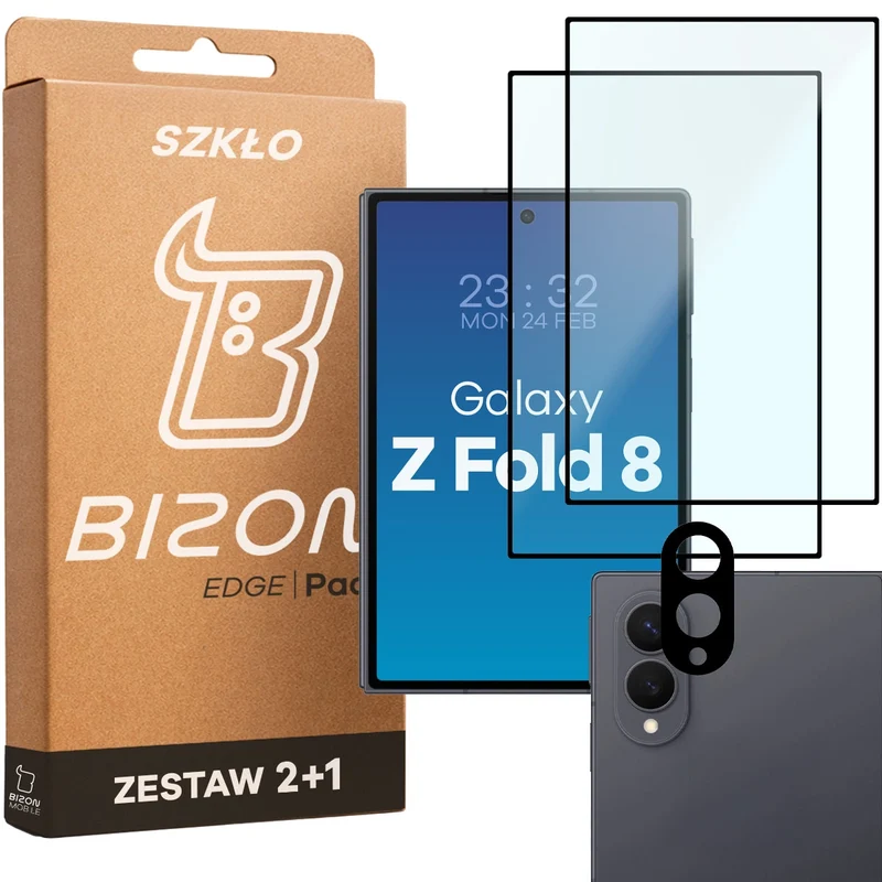Gehärtetes Glas - 2 Stück + Kameraschutz für Galaxy Z Fold8, Bizon Glass Edge Pack, Schwarz