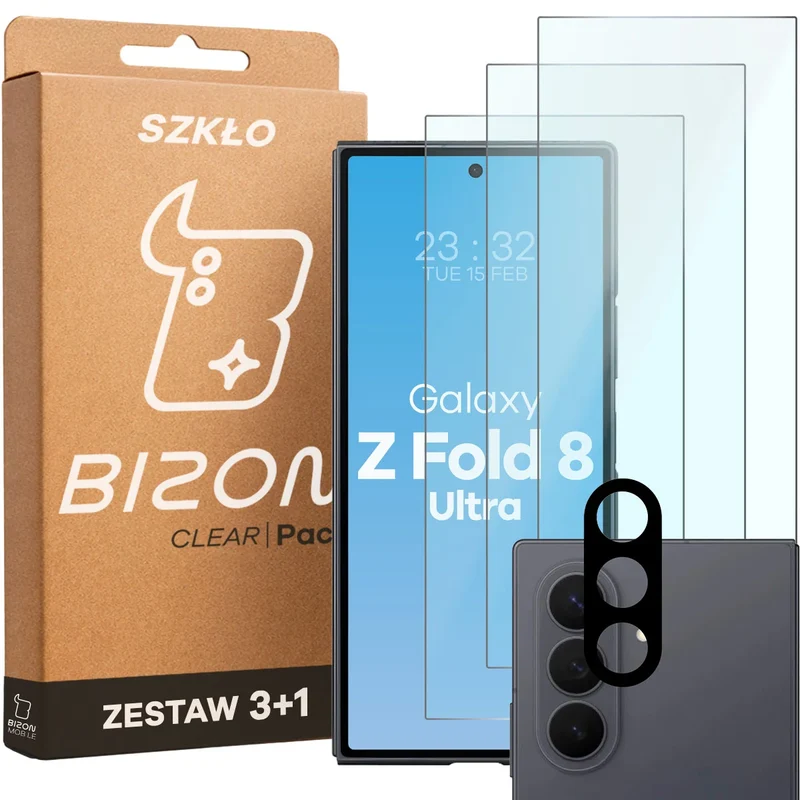 Gehärtetes Glas - 3 Stück + Kameraschutz für Galaxy Z Fold8 Ultra, Bizon Glass Clear Pack