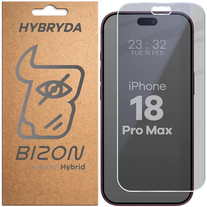 Hybridglas mit Privatschutzfilter für iPhone 18 Pro Max, Bizon Hybrid Shadow, Matt