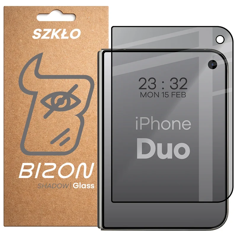 Gehärtetes Glas mit Privatschutzfilter für iPhone Duo, Bizon Glass Edge Shadow, getönt mit schwarzer Rahmen