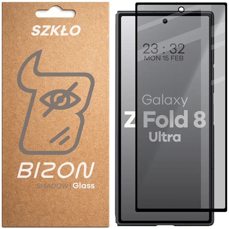 Gehärtetes Glas mit Privatschutzfilter für Galaxy Z Fold8 Ultra, Bizon Glass Edge Shadow, getönt mit schwarzer Rahmen
