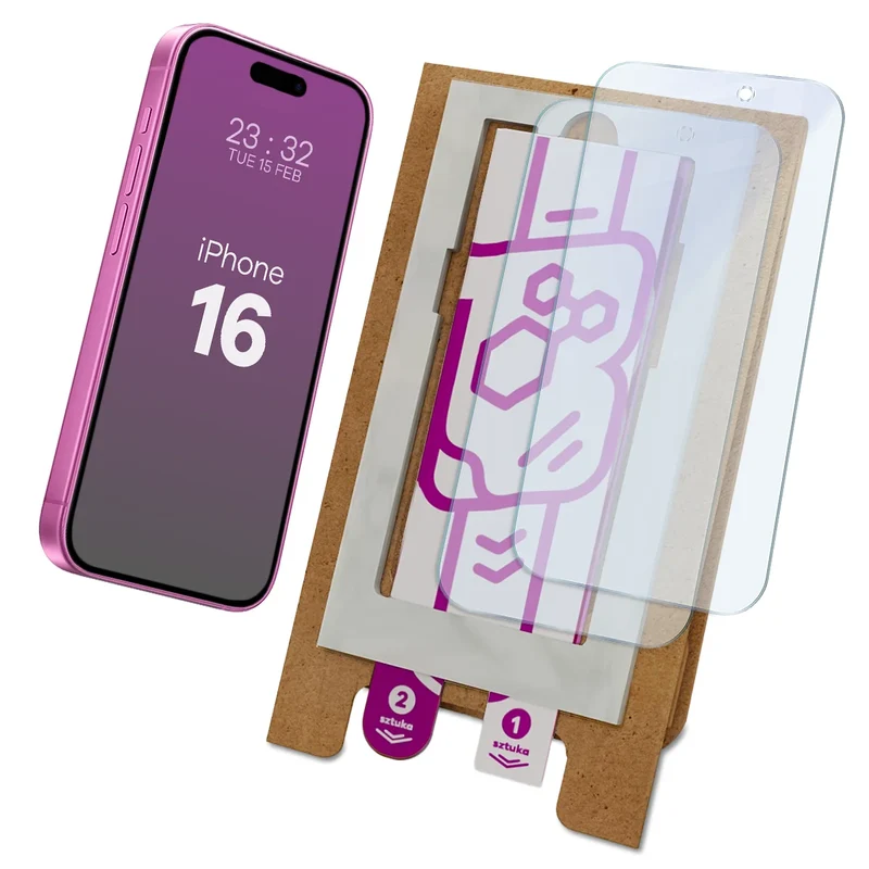 2x Hybridglas mit dem umweltfreundlichen Applikator für iPhone 16, Bizon Eplikator Hybrid Mule