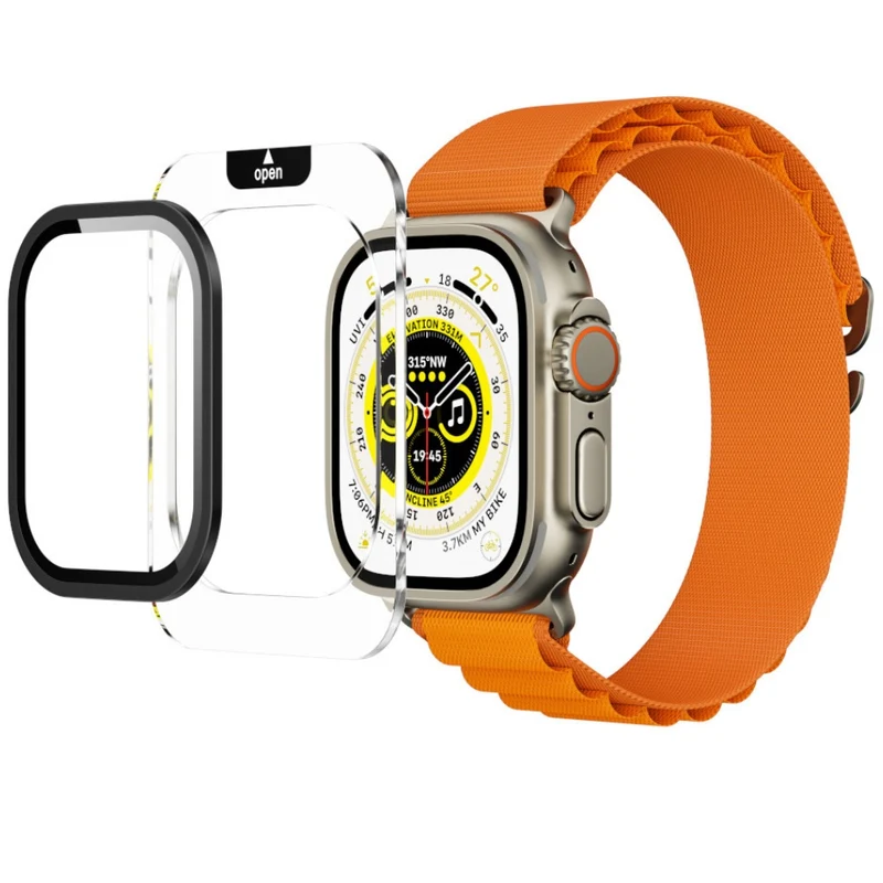Displayschutzglas YAXO AR Superhard Armor Glass für Apple Watch Ultra 4/3/2/1 49 mm, mit schwarzem Rahmen