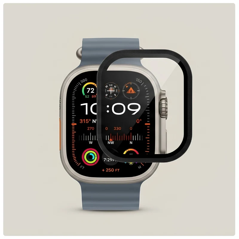 Displayschutzglas YAXO AR Superhard Armor Glass für Apple Watch Ultra 4/3/2/1 49 mm, mit schwarzem Rahmen