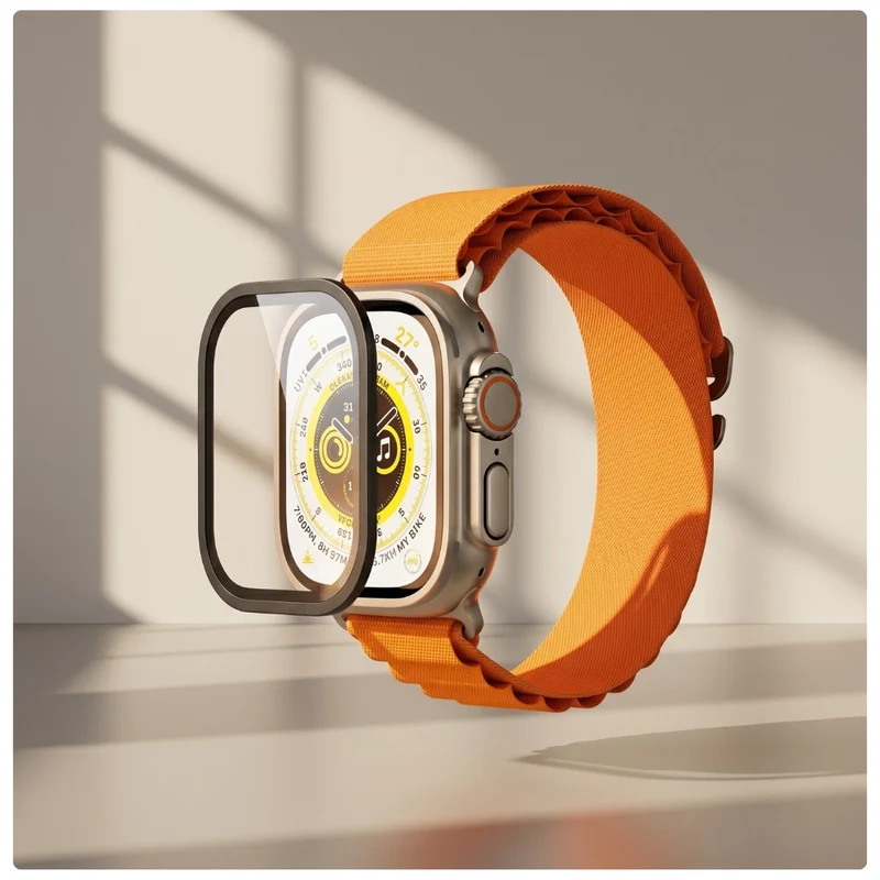 Displayschutzglas YAXO AR Superhard Armor Glass für Apple Watch Ultra 4/3/2/1 49 mm, mit schwarzem Rahmen