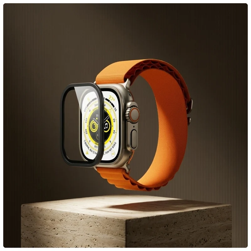 Displayschutzglas YAXO AR Superhard Armor Glass für Apple Watch Ultra 4/3/2/1 49 mm, mit schwarzem Rahmen