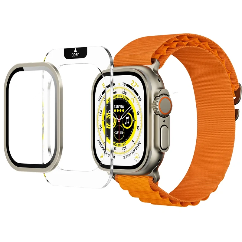 Displayschutzglas YAXO AR Superhard Armor Glass für Apple Watch Ultra 4/3/2/1 49 mm, mit silbernem Rahmen