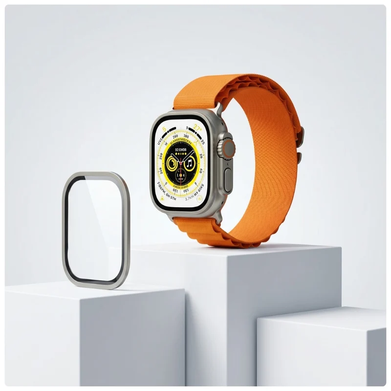 Displayschutzglas YAXO AR Superhard Armor Glass für Apple Watch Ultra 4/3/2/1 49 mm, mit silbernem Rahmen