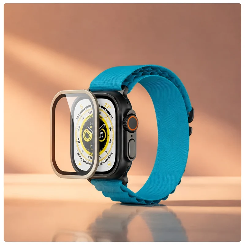 Displayschutzglas YAXO AR Superhard Armor Glass für Apple Watch Ultra 4/3/2/1 49 mm, mit silbernem Rahmen