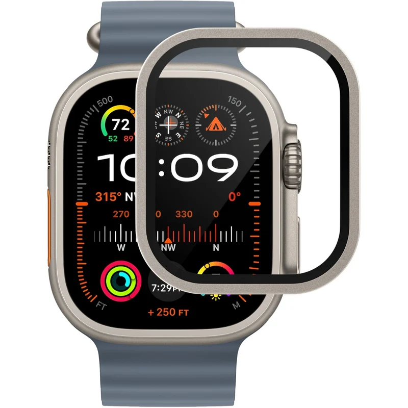 Displayschutzglas YAXO AR Superhard Armor Glass für Apple Watch Ultra 4/3/2/1 49 mm, mit silbernem Rahmen