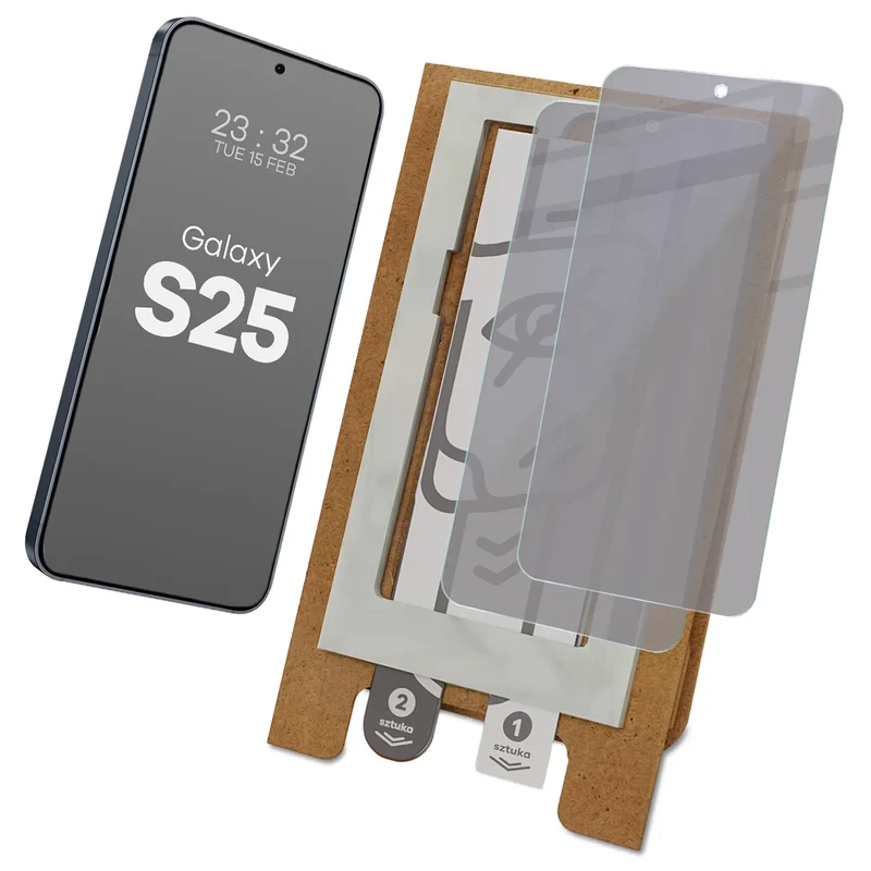 2x Hybridglas mit Sichtschutz mit dem umweltfreundlichen Applikator für Galaxy S25, Bizon Eplikator Hybrid Shadow