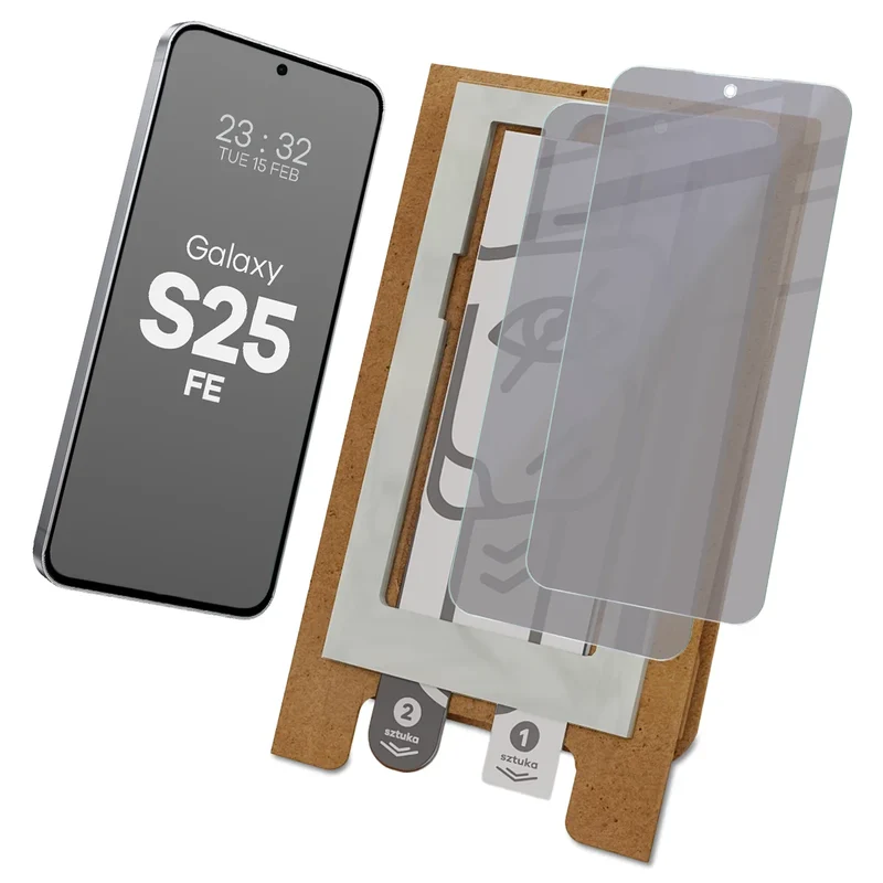 2x Hybridglas mit Sichtschutz mit dem umweltfreundlichen Applikator für Galaxy S25 FE, Bizon Eplikator Hybrid Shadow