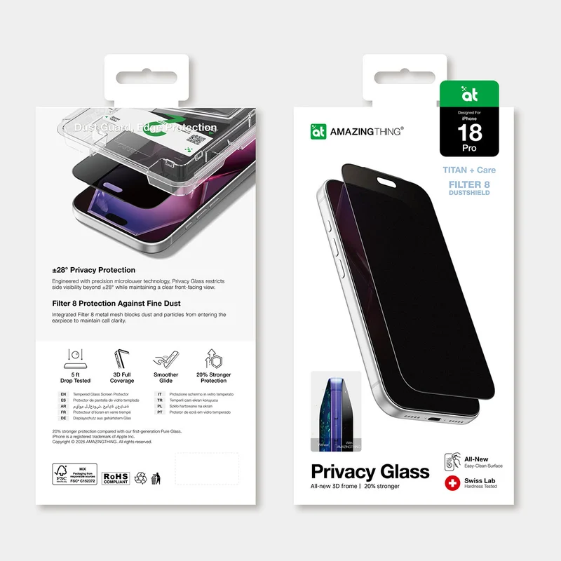 Schutzglas für iPhone 18 Pro AmazingThing Titan +Care Matte Privacy Glass