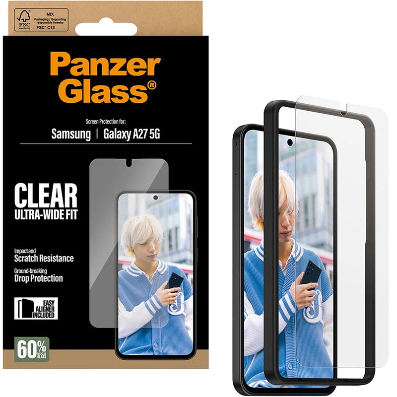 Gehärtetes Glas mit Applikator für Galaxy A27 5G, PanzerGlass Ultra-Wide Fit, Transparent