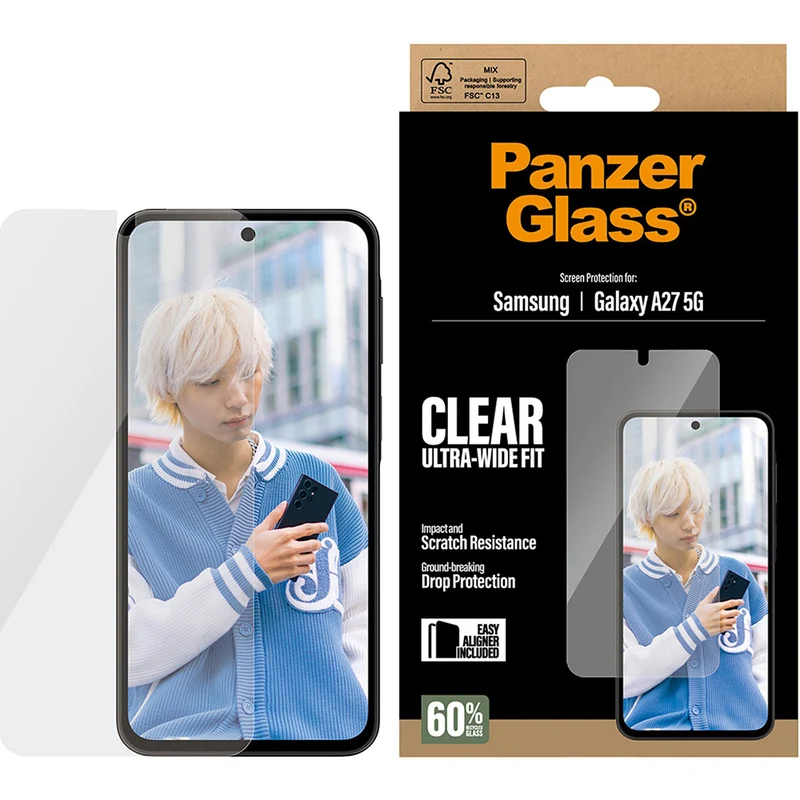 Gehärtetes Glas mit Applikator für Galaxy A27 5G, PanzerGlass Ultra-Wide Fit, Transparent